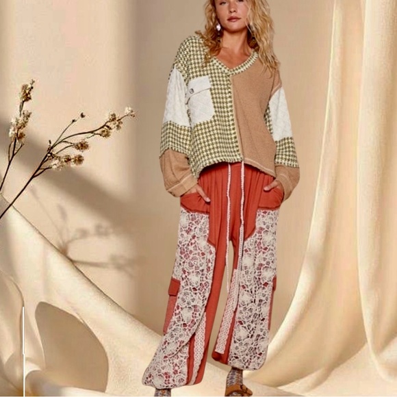 POL Houndstooth Sweater Two-Tone Knit Pullover with Pocket - Picture 6 of 7